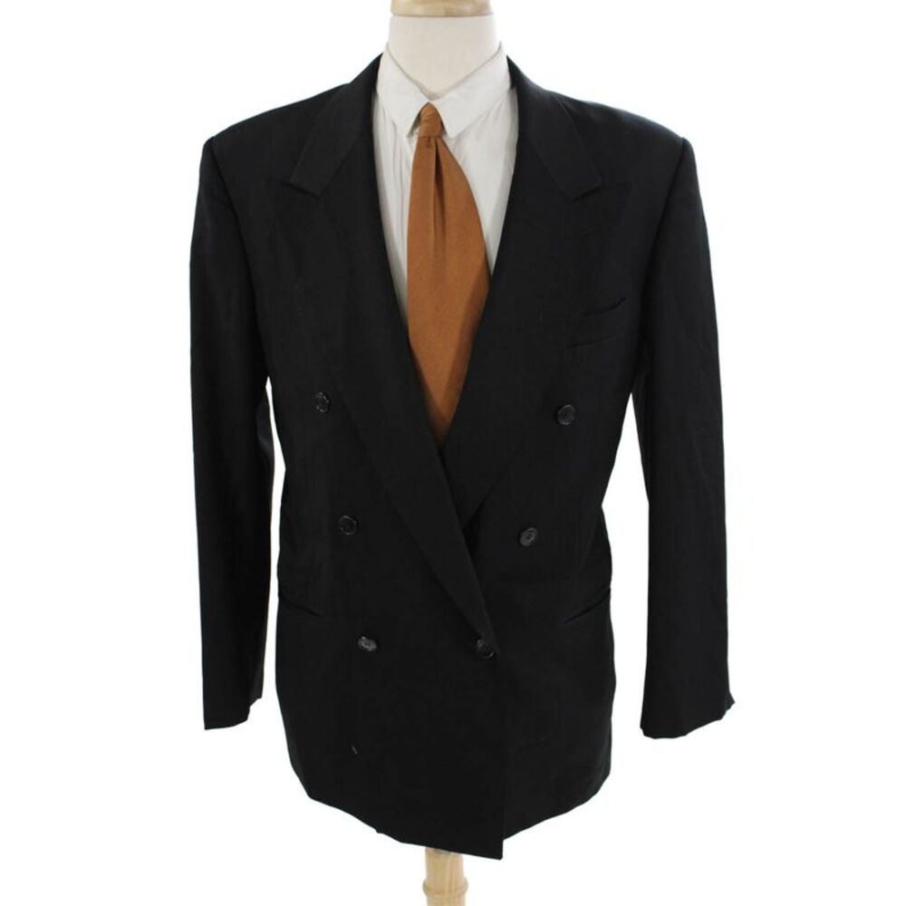 Mani Mens 90s Black Suit Jacket Button Collared Solid Long Sleeve Size 42